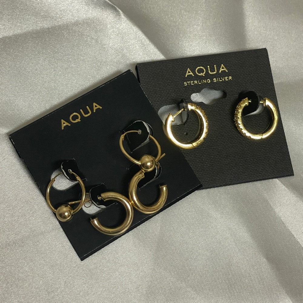 (3) pairs Aqua Gold plated Earrings - Picture 10 of 14